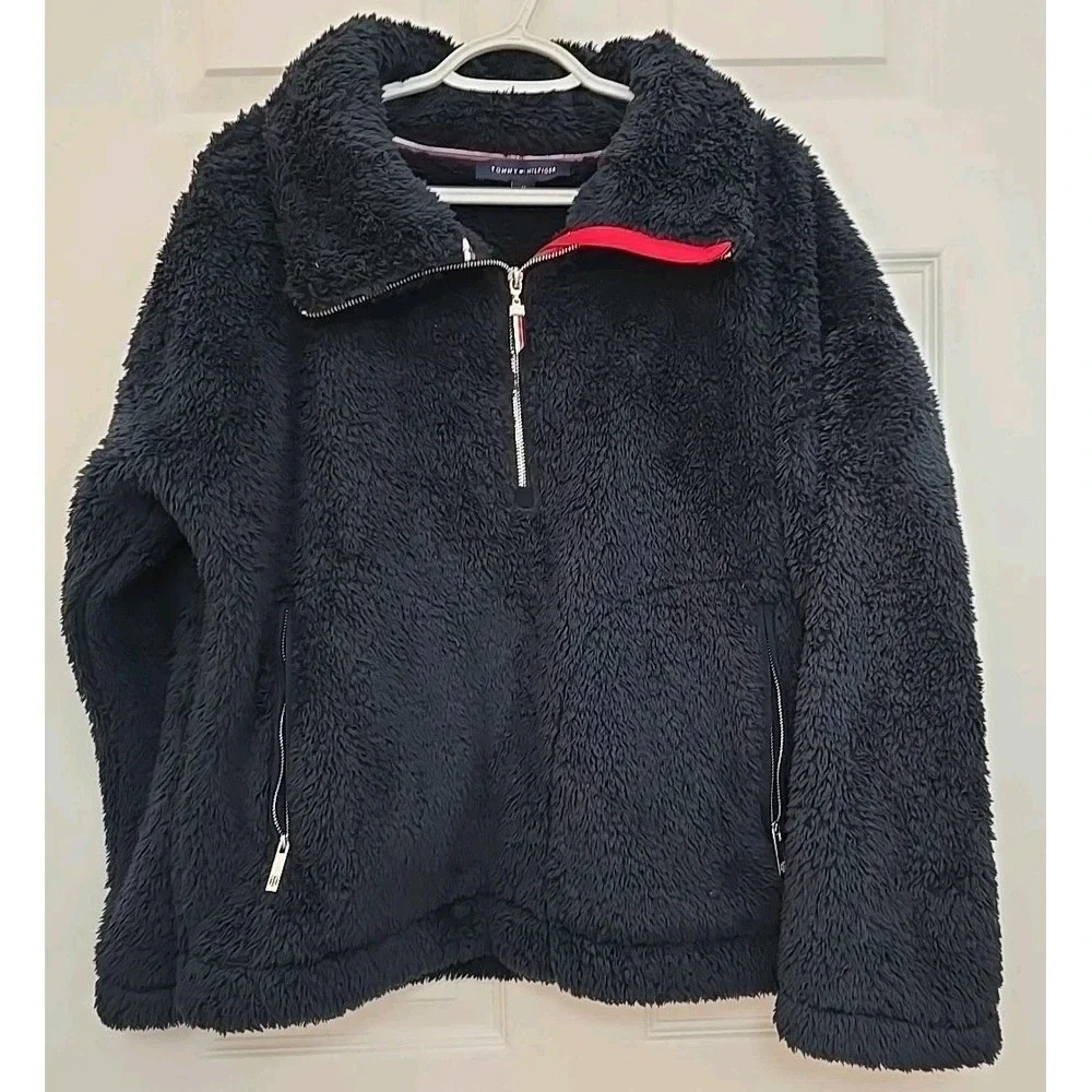 Tommy‎ Hilfiger Women's sherpa quarter-zip pullover jacket  navy blue Medium